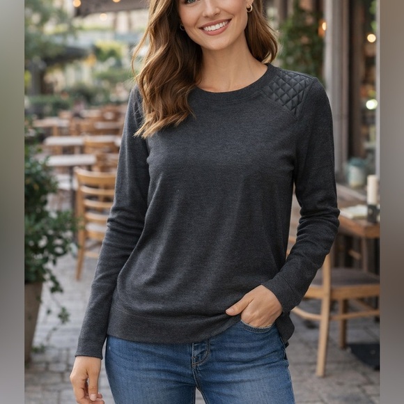 Calvin Klein Tops - Calvin Klein Dark Gray Sweater top with Quilted Shoulders